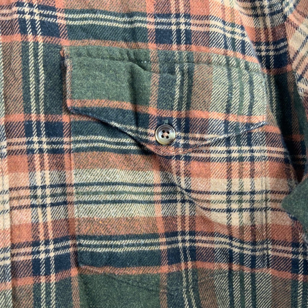 J.Crew Mens Slim Fit Cotton Cashmere Blend Plaid Flannel Shirt Green Orange M - Picture 6 of 8